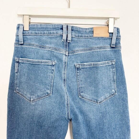 Paige Denim Stella Crop High Rise Straight Leg Jeans Seawater Distressed Size 28 - Picture 9 of 11